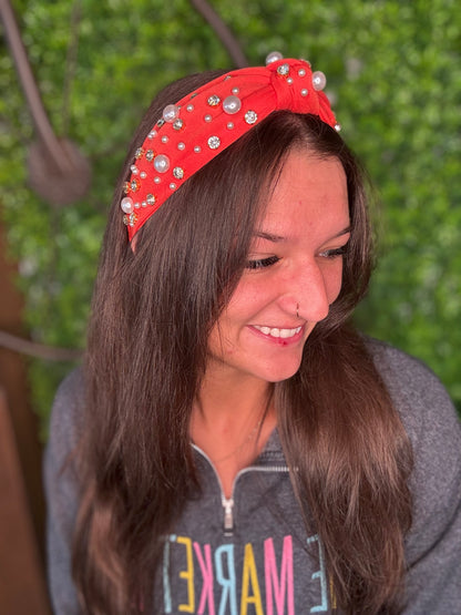 Orange Rhinestone & Pearls Headband