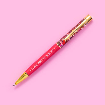 Pen - "Love You..." - Red w/ Red + Pink Confetti