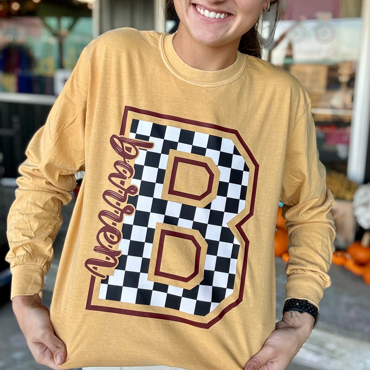 B Checked Long Sleeve Comfort Colors