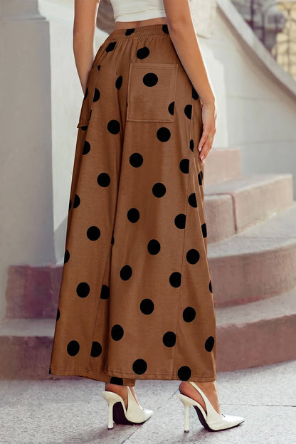High Waist Wide Leg Polka Dot Pocket Pants S-4X: Black / S