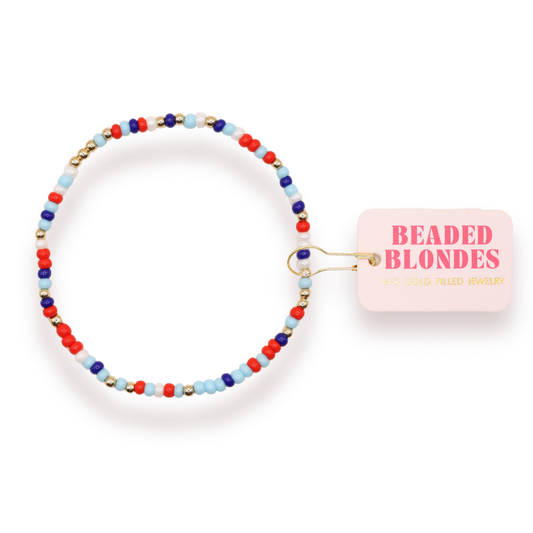 Red, White and Blue Luster Sprinkle Bracelet: Standard 6.75 inch