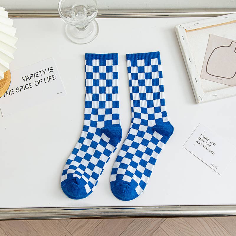 Checkered Socks: Blue & White