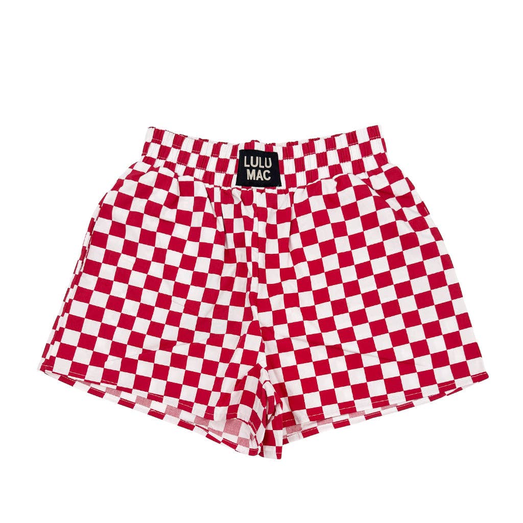 Lulu Mac White Checker Boxer Short - Dark Red