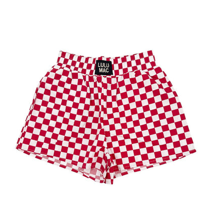 Lulu Mac White Checker Boxer Short - Dark Red