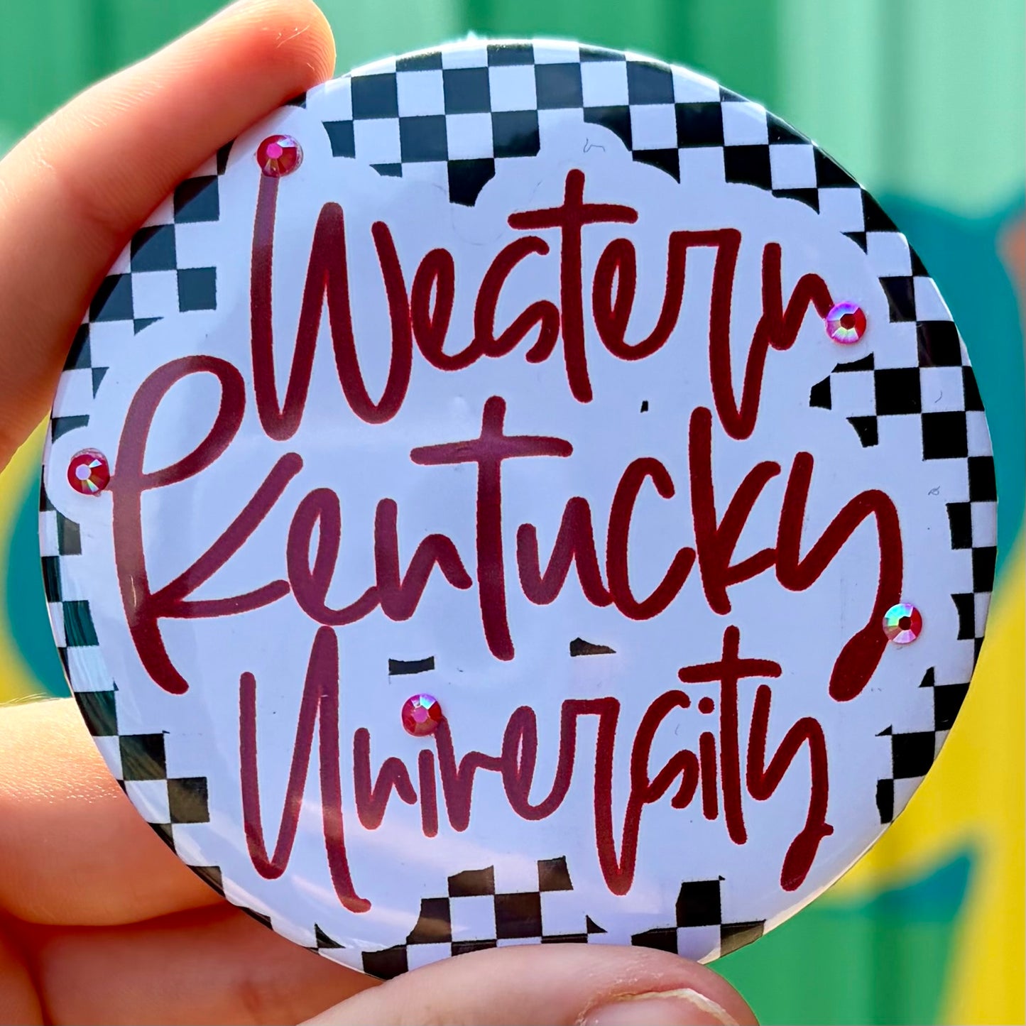 Western Script Checkered Button