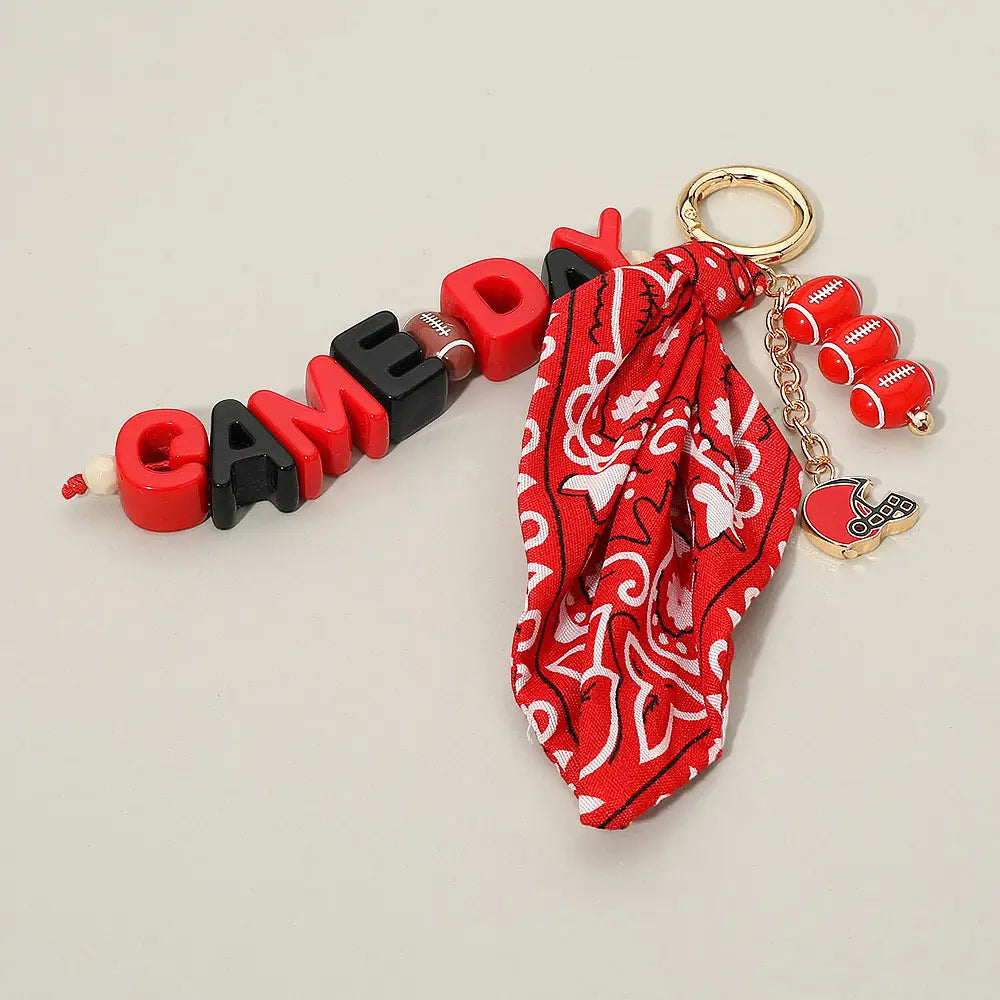 Gameday Football Helmet Charm Bandana Keychain/Bag Charm - Red/Black
