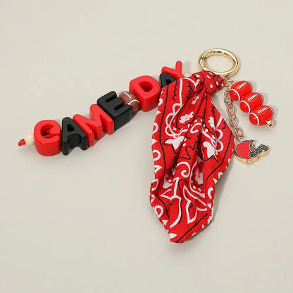 Gameday Football Helmet Charm Bandana Keychain/Bag Charm - Red/Black