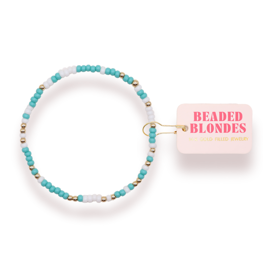 Turquoise and White Sprinkle Bracelet: Standard 6.75 Inch