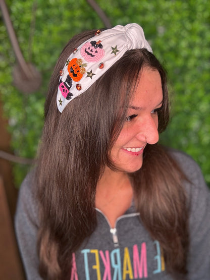 Jack-O-Lantern Seed Bead & Rhinestones Headband