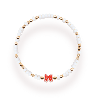 Red and White Bow Bracelet: Standard 6.75 inch / Sprinkle