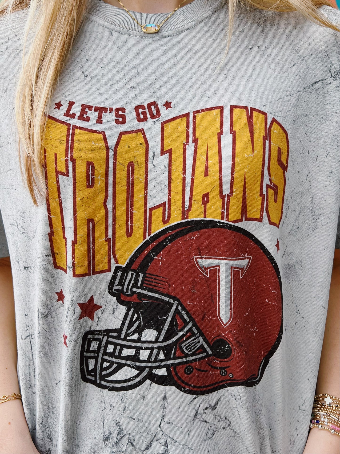 Let’s Go Trojans Football Acid Wash Comfort Color Tee