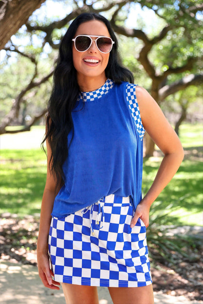Let's Go Checkered Skort- Blue: Blue / Small