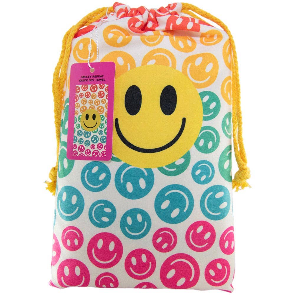 Happy Face Repeat Pattern Beach Quick Dry Towel: Rainbow / OS