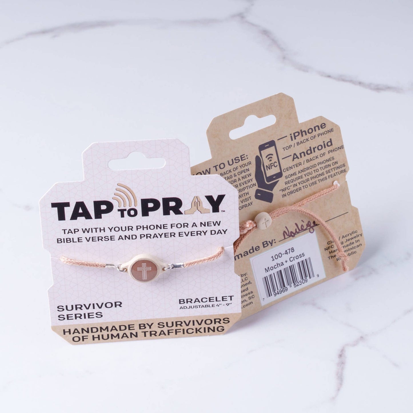 Tap To Pray™ - Survivor Series Handmade Bracelets: 14K Gold-Plated + Vanilla Cross