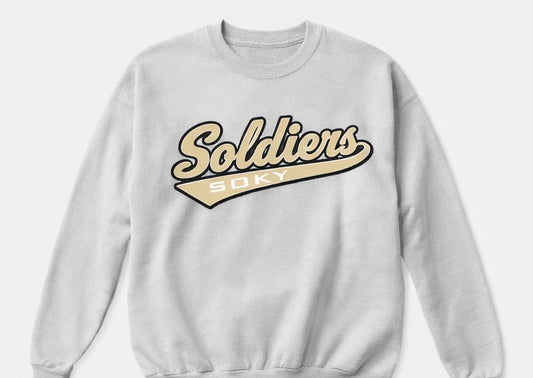 SOKY Soldiers Varsity Script Tee or Sweatshirt - Ash Grey/Vegas Gold