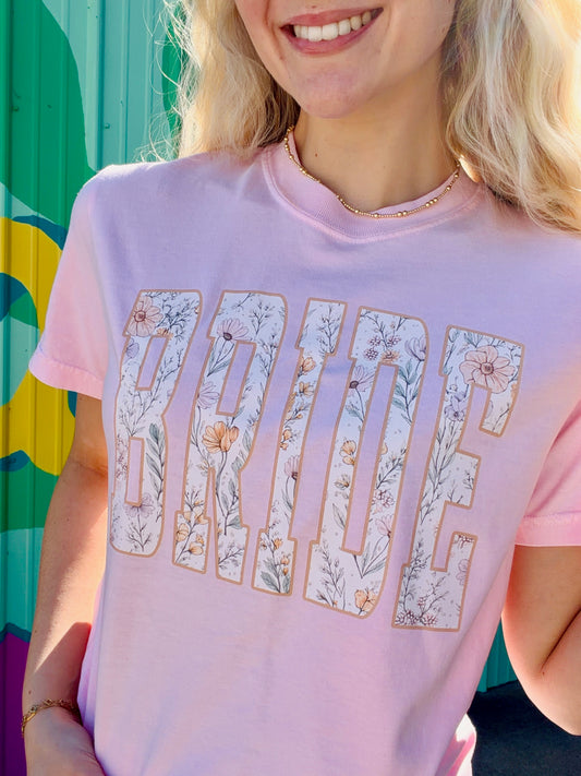 Floral Bride Comfort Colors Tee - Pink