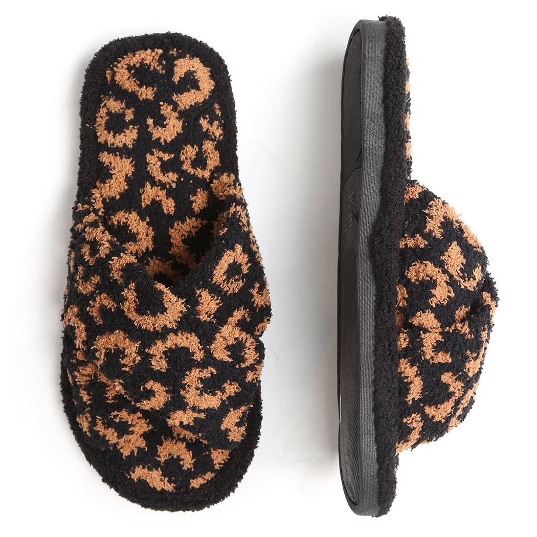Luxury Soft Crossover Leopard Pattern Slipper: BLACK / S/M