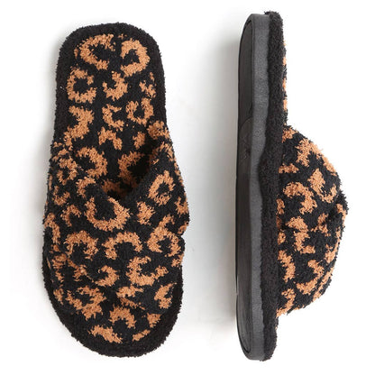 Luxury Soft Crossover Leopard Pattern Slipper: BLACK / S/M