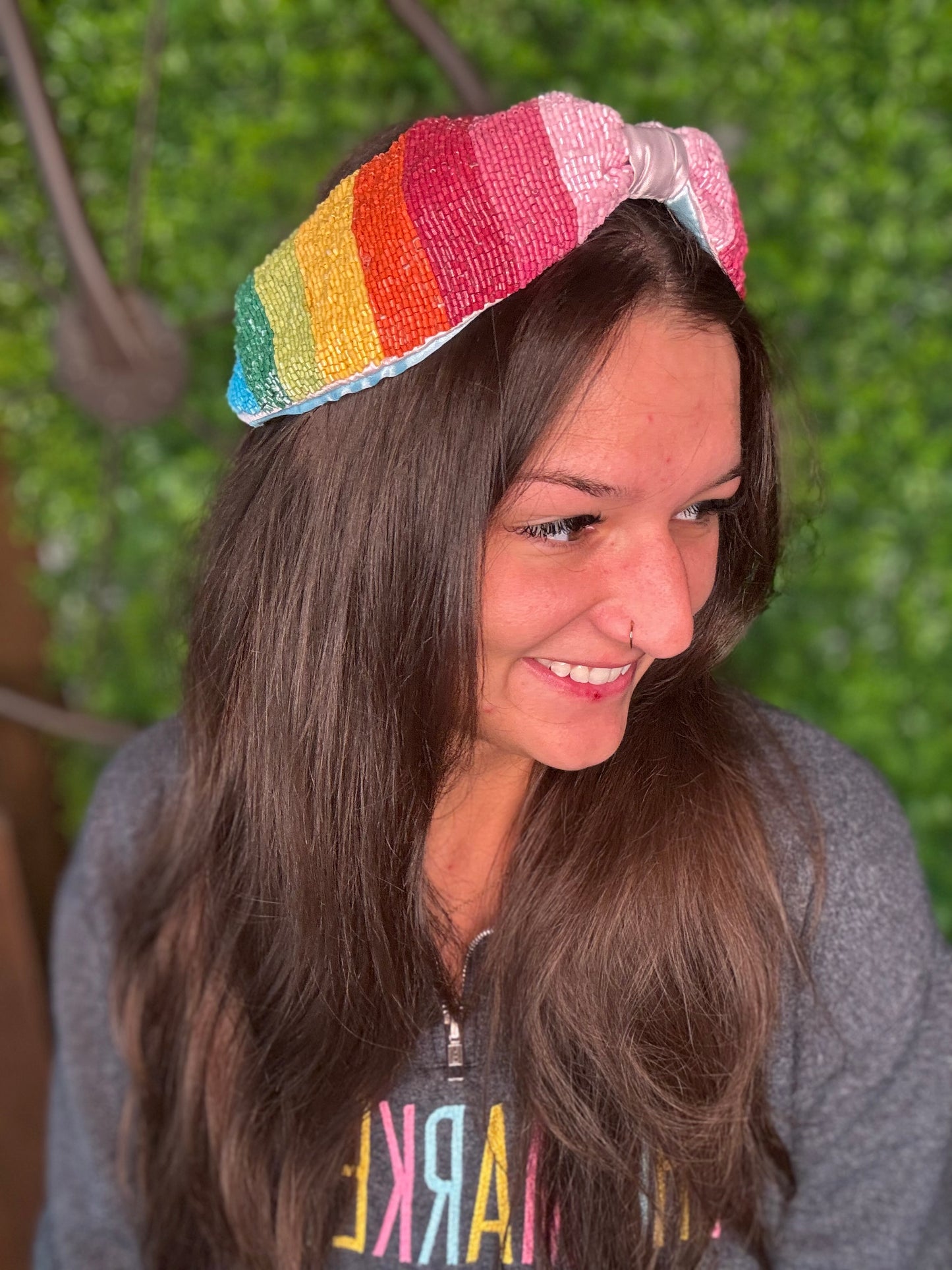 Rainbow Striped Seed Bead Headband