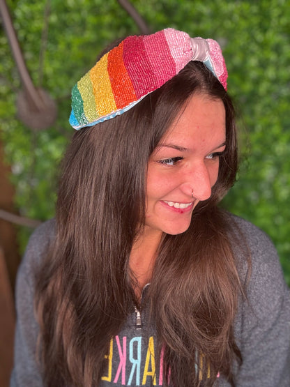 Rainbow Striped Seed Bead Headband