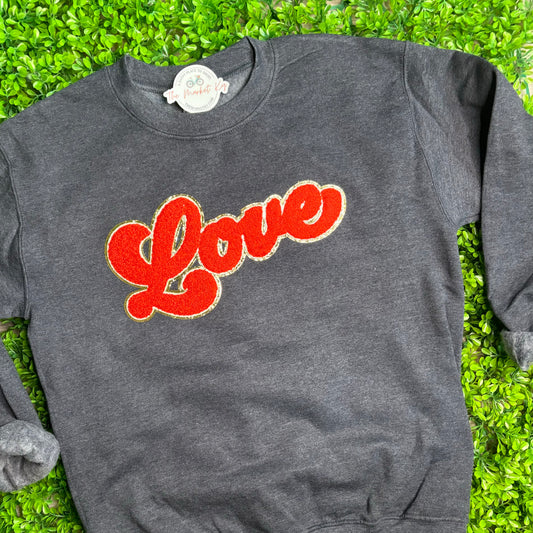 Grey/Red LOVE Chenille Sweatshirt