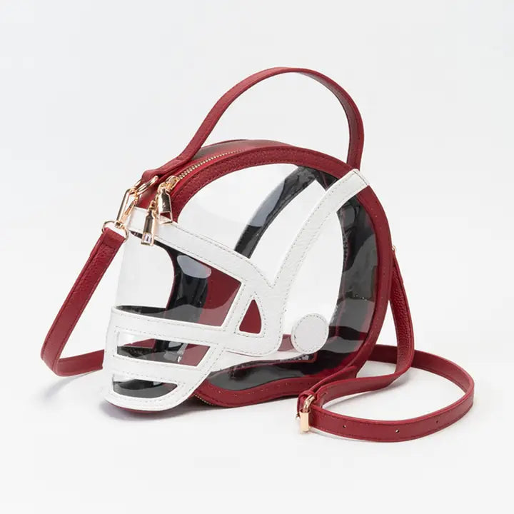 Clear Gameday Football Helmet Shaped Crossbody/Handbag - Burgundy/White