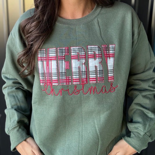 Merry Christmas Plaid Appliqué Sweatshirt