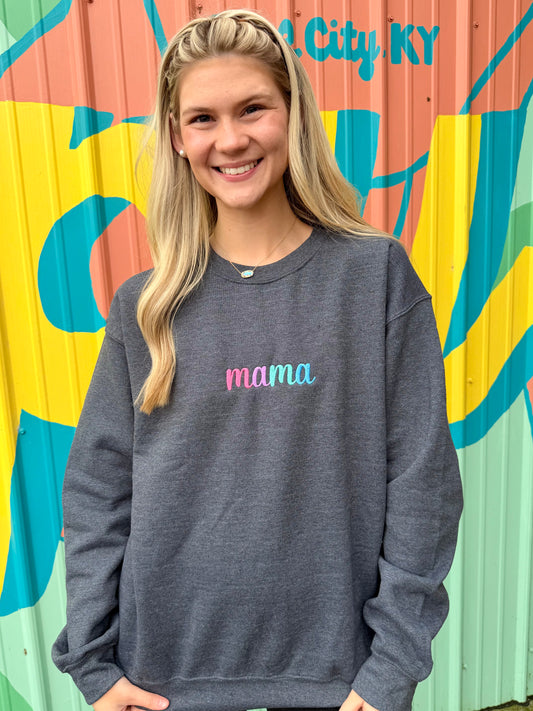Embroidered Colorful Mama Crewneck Sweatshirt