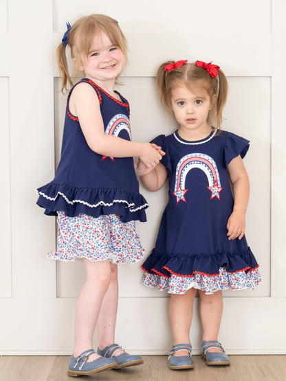 Youth Independence Rainbow Embroidered Ruffle Dress