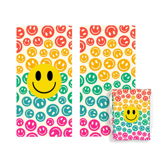 Happy Face Repeat Pattern Beach Quick Dry Towel: Rainbow / OS