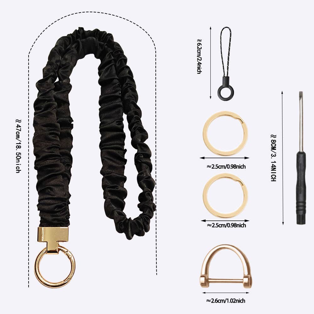 Fabric Stretchy Scrunchie Neck Lanyard: Black