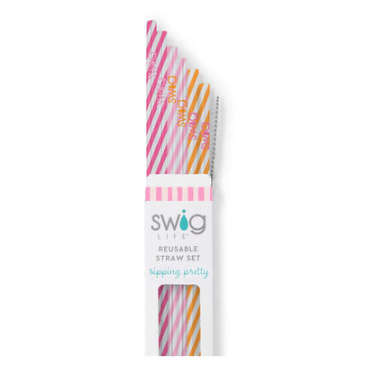 Sherbet Stripe Swig Reusable Straw Set