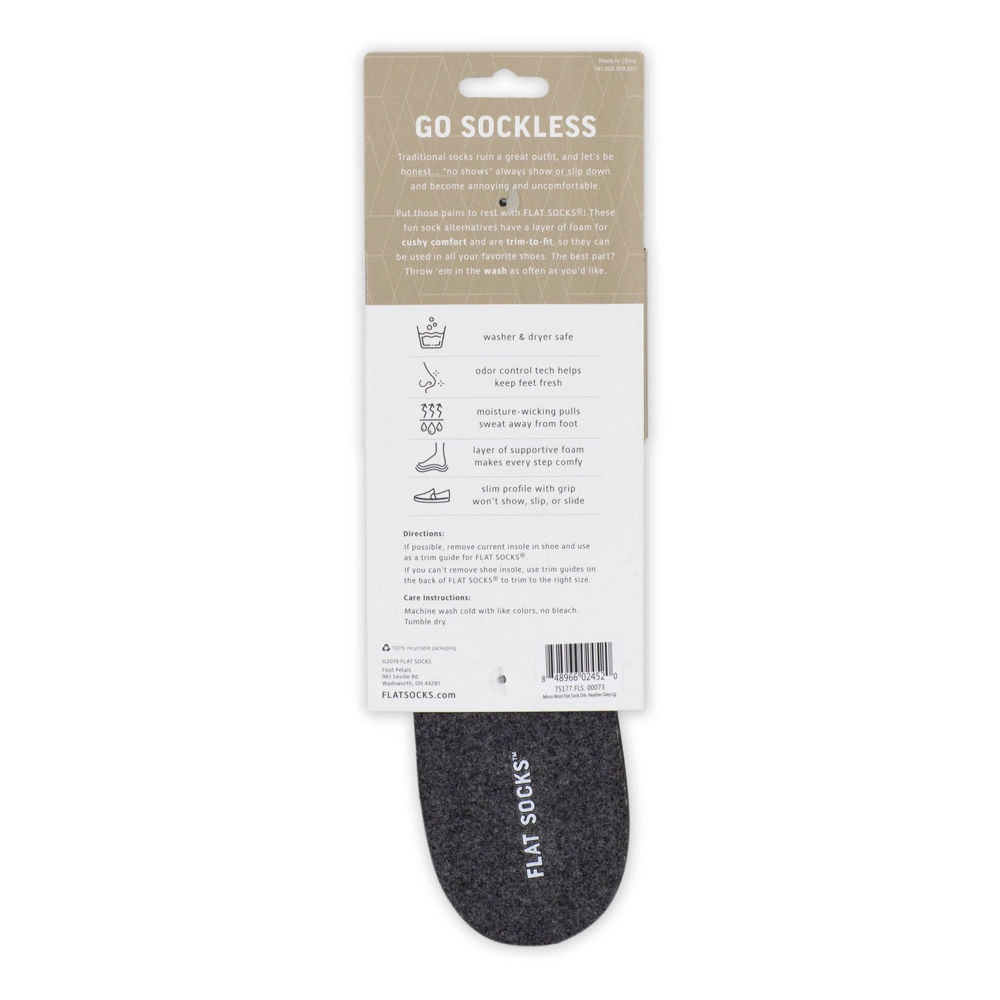 Dark Heather Grey FLAT SOCKS: Small (up to Women's 11, Men's 10)