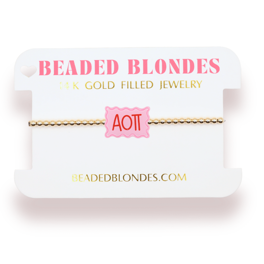 Alpha Omicron Pi Block Bracelet on Gold: Standard 6.75 Inch