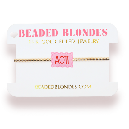 Alpha Omicron Pi Block Bracelet on Gold: Standard 6.75 Inch