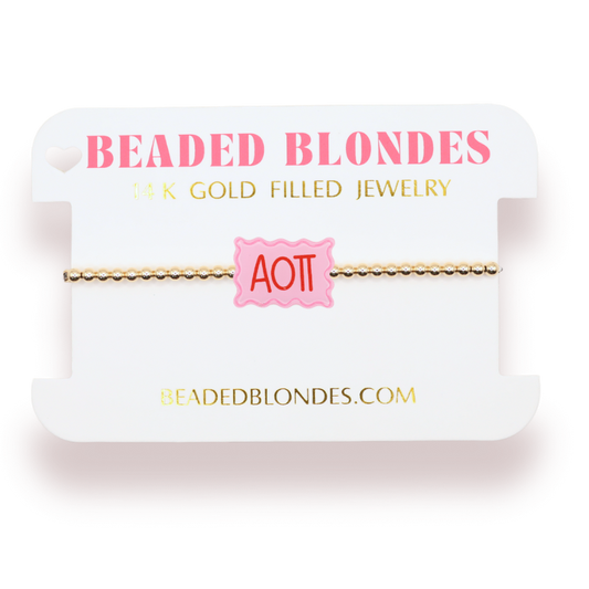 Alpha Omicron Pi Block Bracelet on Gold: Standard 6.75 Inch