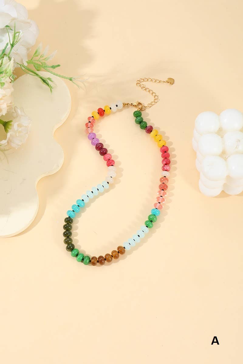 Trendy Natural Agate Gemstone Necklace: Multi Color