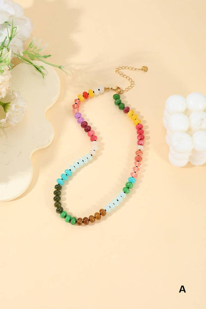 Trendy Natural Agate Gemstone Necklace: Multi Color