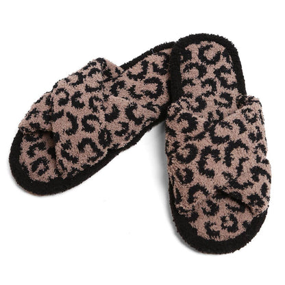 Luxury Soft Crossover Leopard Pattern Slipper: BLACK / S/M