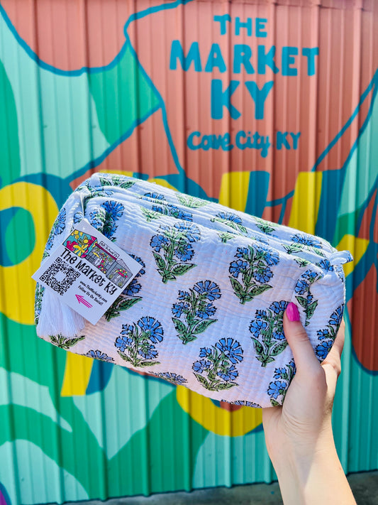 Chandler Blue Floral Cosmetic Bag Set