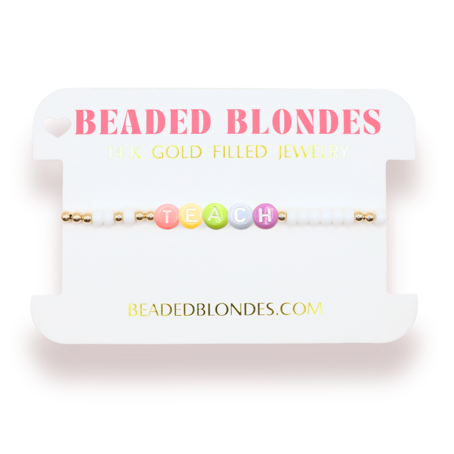 Teach Rainbow Letter Bracelet: Extended 7.25 inch / White Sprinkle