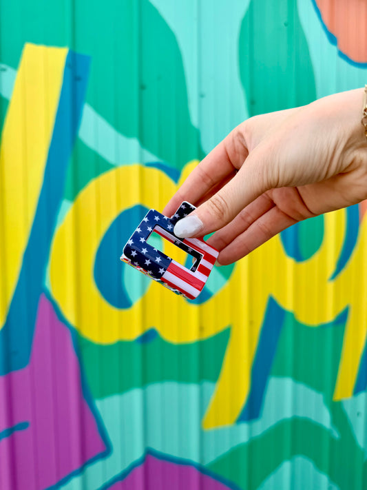 Red White & Blue Flag Claw Clip- SMALL