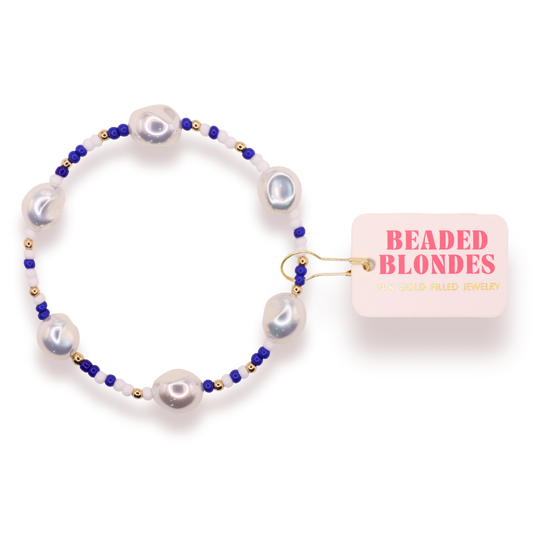 Cobalt Blue and White Sadie Sprinkle Bracelet: Standard 6.75 Inch