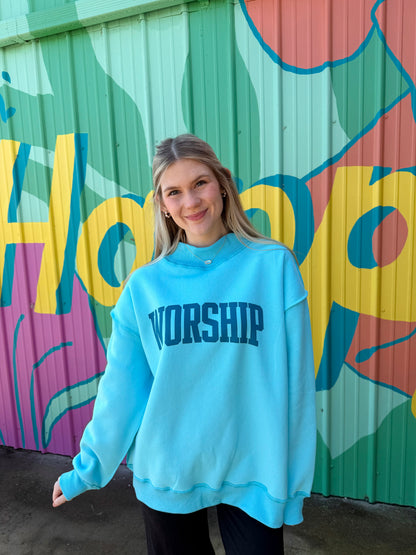 Worship Teal Mock Neck