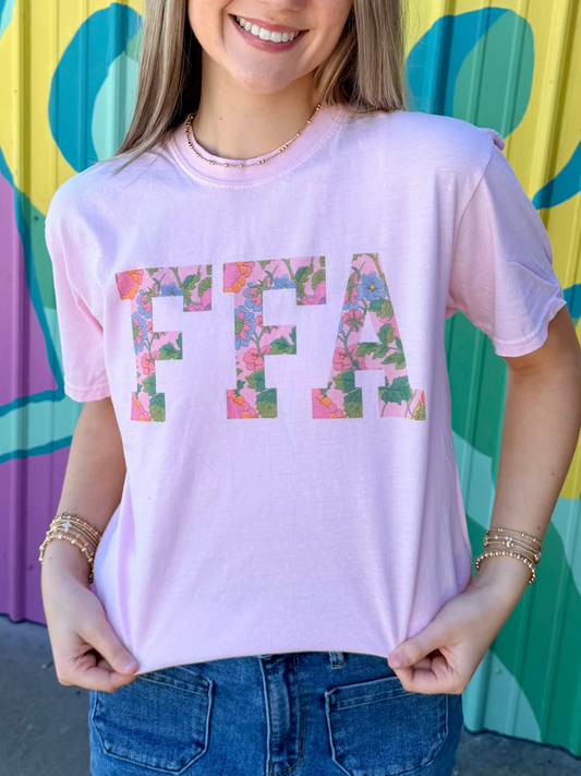 Officially Licensed Floral FFA Comfort Colors Tee - Light Pink