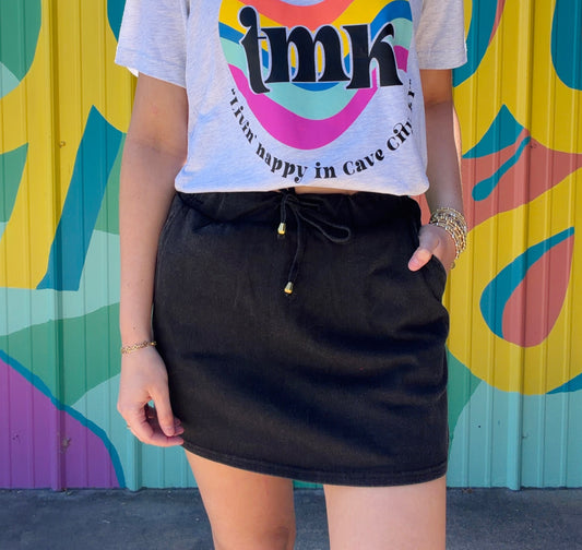 Refined Denim Stretch Skort- Black Wash