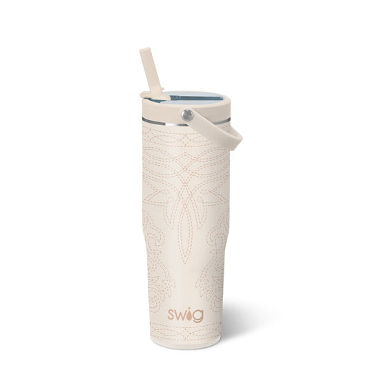Saddle Stitch Cream Swig Leakproof To-Go Tumbler 30oz