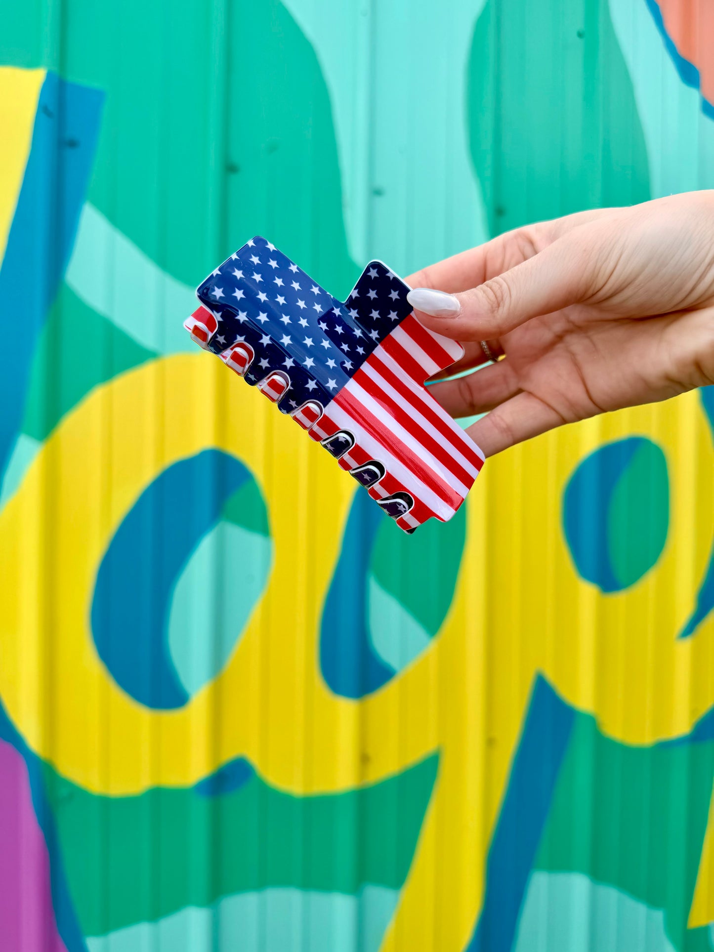 Red White & Blue Flag Claw Clip- LARGE