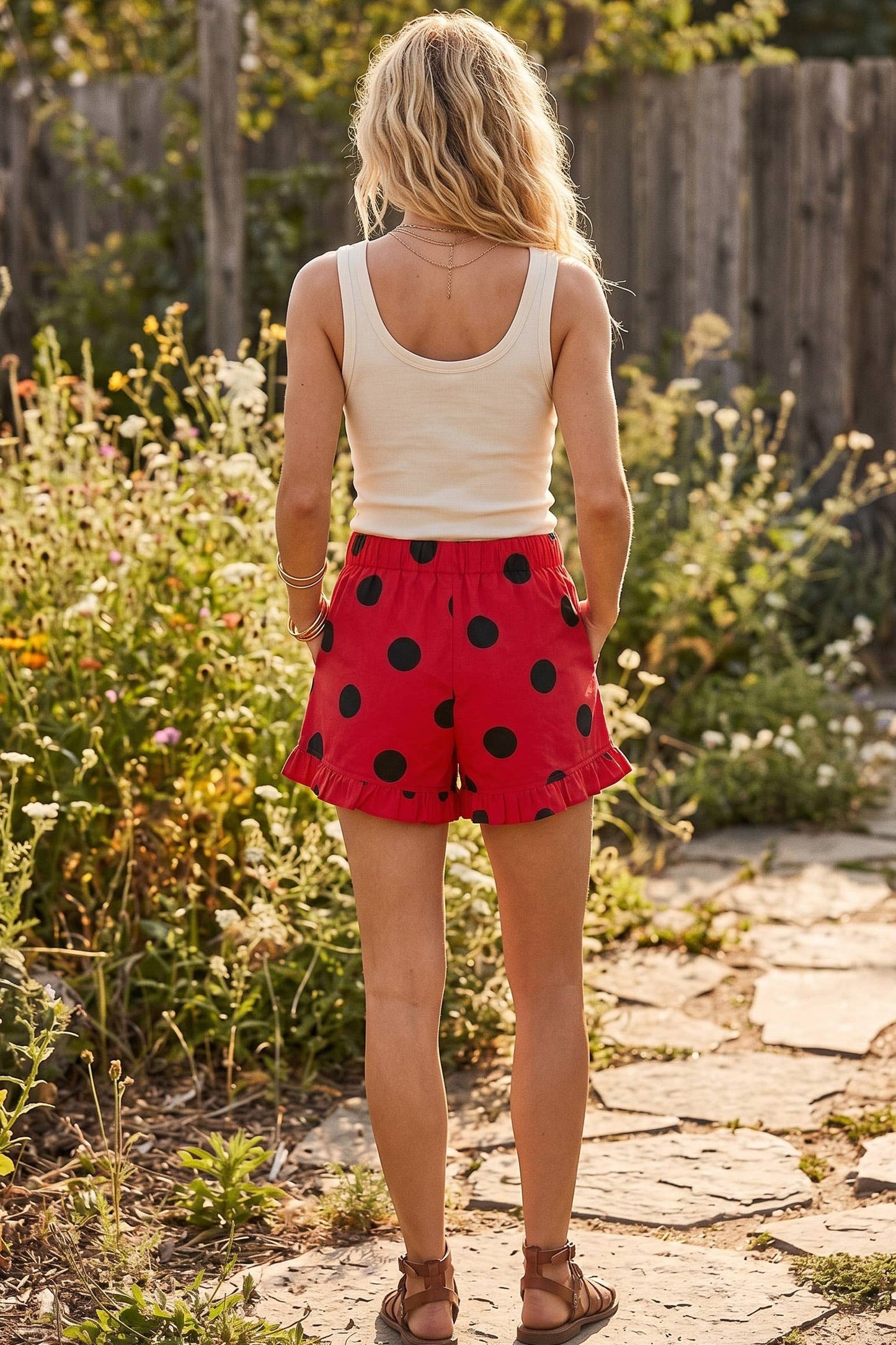 Gameday Ruffle Hem Polka Dot Poplin Shorts: BLUE/WHITE / S