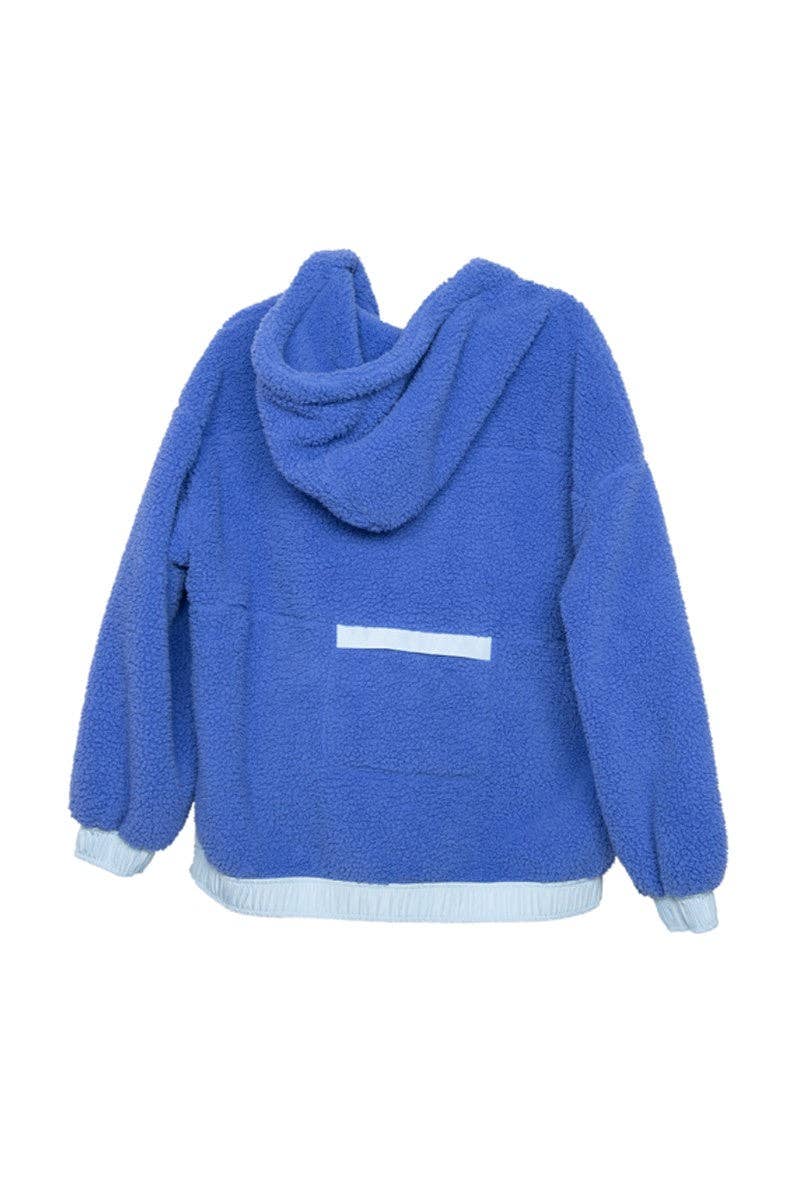 Blue Two-Toned Sherpa Fleece Pullover: Blue